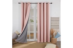 Deconovo Faux Linen Full Blackout Curtains Home Decoration Thermal Insulated Eyelet Blackout Curtains for Bedroom Kids with Coating Back Layer 46 x 72 Inch Coral Pink 1 Pair