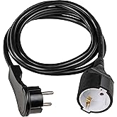 as - Schwabe Extension Cord 2 m, Flat Plug, Black, Indoor | Only 7mm protrudes from the socket, with hinged ring for easy rem