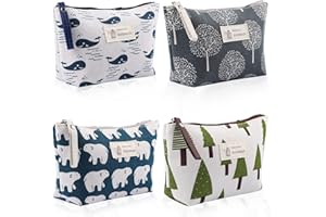 YOOSSO 4 Pezzi Borsa Cosmetica in Tela, Borsa Trucchi Stampate Pochette Donna da Borsa Multifunzionale Portatile Borsa da Viaggio con Cerniera per Regali Natale Donna Bambina Viaggi e Deposito
