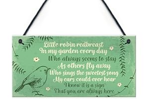 RED OCEAN Robin Redbreast Memorial Bereavement Plaque Garden Grave Shed Sign Xmas
