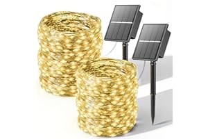 SOLARBABY Luci Solari Esterno,2x22m Totale 400 LED Filo di Rame Catena Luminosa Esterno Solare,8 Modalità Impermeabili Luci Solari da Giardino Decorative per Natale Albero Patio,Bianco Caldo