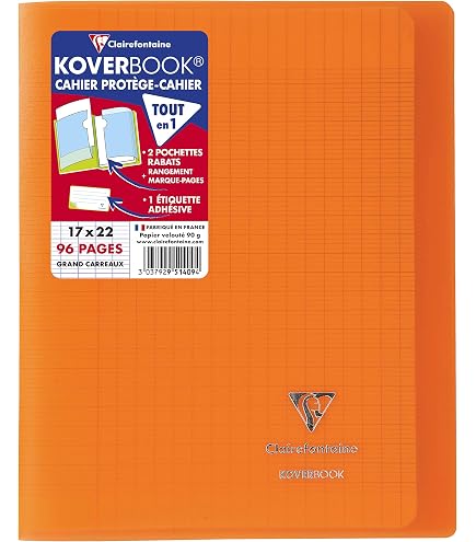 CAHIER GRANDS CARREAUX 96 PAGES 210x297 POLYPRO ORANGE REL. AGRAFE