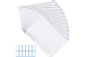 SANNIX 12 Stücke A5 Größe 6 Löcher Binder Taschen Durchscheinende Kunststoff Klarsichthüllen Reißverschluss Mappe Wasserdichter Reißverschluss Loseblatt Ordner für Dateien Dokumente Notizbücher Karten