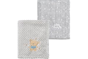 CREVENT 2 st 75 cm x 100 cm söta mysiga fluffiga varma babyfiltar för spädbarn småbarn sängkläder spjälsäng barnvagn – grått moln + lejon