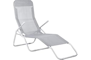 SPRINGOS Chaise Longue basculante Bain de Soleil Relax-Position d'équilibre Chaise Longue de Jardin en métal Fauteuil inclinable d'été
