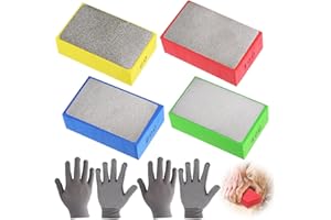 KEORHEZ Lot de 4 patins de ponçage diamantés livrés avec 4 gants en nylon antidérapants à points, pour le ponçage du verre, la ponceuse diamant, le ponçage du carrelage, le ponçage et le polissage des pierres