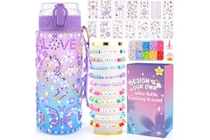 XOURSPATY Regalo Bambina 4 5 6 7 8 9 10 11 Anni, Kit Bottiglia D'acqua e Fai Da Te con Gemma e Unicorno Adesivi, Natale Compleanno Regali per Ragazze, DIY Borraccia, Set di braccialetti fai da te Ragazza
