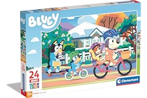 Clementoni - Bluey Supercolor Puzzle-Bluey-24 Maxi Kawałki Dzieci 3 Lat, Puzzle Kreskówki-Made in Italy, Wielobarwny, 24234