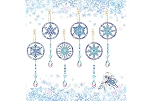 NEERIX Diamond Painting Weihnachten, 6 Stück Weihnachten Diamond Painting Schlüsselanhänger Set, Diamond Painting Schneeflocken Schlüsselanhänger 5D, DIY Diamant Gemälde Ornament