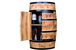 Creative Cooper Tonneau à vin - Casier à vin - Armoire à Alcool - Étagère en Bois - Tonneau en Bois - Meubles de tonneau - en Bois de conifère - Bar à Baril avec Porte - 80 cm (brûlé par Le Soleil)