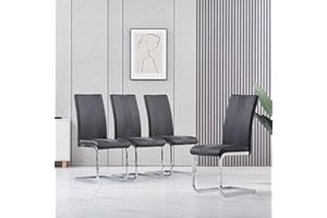 ‎JYMTOM JYMTOM Freischwinger Schwingstühle Esszimmer 4er Set mit PU Kunstleder und hoher Rückenlehne, Esszimmerstühle mit verchromtem Metallgestell für Wohnzimmer Esszimmer grau (Grau B, 4)