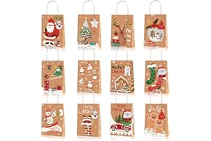 YEAHBOOM 24 Piezas Bolsas de Papel Navideñas,Bolsas de Regalo Navideñas de Kraft,Bolsa de Papel Kraft Bolsas,Bolsas de Papel Kraft Navideño para Cumpleaños Navidad Bodas Fiestas Compras Alimentos