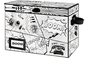 YNSZAS Comic Book Storage Box, 15.8" X 7.8" X 11.8", Collapsible Short Box, Holds 160-180 Comics, Heavy Duty Bin Container Holder Shelf (Cartoon Rocket)