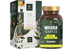 ‎VITACTIV NATURAL NUTRITION VITACTIV Migra Komplex - 90 Mutterkraut Kapseln für Kopf Balance - Plus Ingwer Extrakt, Magnesium, Coenzym Q10, Vitamin B2 - Produziert & Laborgeprüft in Deutschland - Vegan, Ohne Künstliche Zusätze