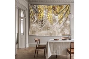 Arsey Wandteppich mit Vintage Gold Blattgold Pflanzenblätter Wandtuch, Grau- Gold Design Wandteppich Aesthetic für Schlafzimmer Wohnzimmer Sofa-Hintergrund Deko, Gelb, 200x150cm