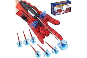 MAXRICUS Spider Web Shooters with Gloves - Super Hero Launcher Toys & Distance Measuring Device with 6 Sucking Disc Bullets - Gift for Boys and Girls 3-12