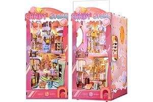 RONSTONE Book Nook - Casa Delle Bambole in Legno con Copertura Antipolvere e Luce LED - Negozio di Caramelle Puzzle 3D Diorama Decorazioni Casa