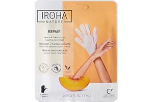 Iroha Nature - Guanti Maschera Riparatori | Pesca e Burro di Karité | Idratazione e Riparazione per Mani Danneggiate e Screpolate | Vegano e 93% Ingredienti Naturali | Sachet 20ml 2 Uds