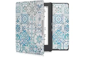 kwmobile Custodia eReader Compatibile con Kobo Aura H2O Edition 1 Cover - eBook Reader Flip Case - blu/grigio/bianco - Marocco Style monocromo