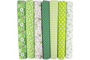 EXGOING 7pcs Fat Quarters Fabric Bundles - 20"x20" Precut Easter & Spring Quilting Cotton for Sewing, Patchwork, DIY Crafts & Home Décor - Soft, Durable & Multi-Colour Material (Green)