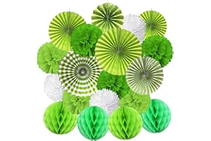 ZERODECO 19 Stück Seidenpapier Pompoms, Papier Fans Fächer und Wabenbälle Dekorpapier Kit für Geburtstag Hochzeit Baby Dusche Parteien Hauptdekorationen - Weiß, Grün und Hellgrün