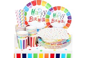 JONVELL 101 Pezzi Stoviglie per Feste di Compleanno 20 Ospiti Piatti Carta Colorati Arcobaleno Bicchieri Cannuccia Tovaglioli Tovaglia Bambino