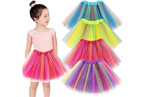 vamei 4 Pièces Jupe Tutu Fille Multicolore Jupe Tulle Tutu Danse Ballet Robe Princesse Costume Carnaval Déguisement Halloween Noël Fête Anniversaire pour Enfant Fille
