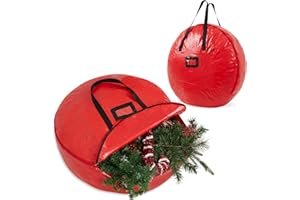 DECO EXPRESS Christmas Ornament Storage Box Christmas Decoration Storage Baubles Box with Dividers Zipped Wreath Bag Decorations Bags (Red Wreath Bag)