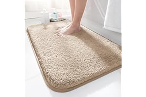 LUOJINYI Tappetino da bagno 50 x 80 cm, antiscivolo, morbido assorbimento dell'acqua, Shaggy a pelo lungo, in microfibra per il bagno, lavabile in lavatrice per vasca, doccia e bagno (cammello)