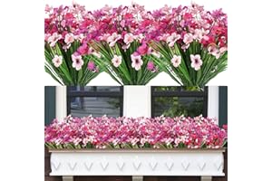 Famibay 12 sztucznych kwiatów na zewnątrz sztuczne rośliny odporne na promieniowanie UV plastikowe sztuczne kwiaty rośliny luzem do wewnątrz i na zewnątrz wisząca doniczka ogród okno pudełko dom ślub