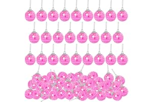 DJBOOMY Pink Mini Disco Ball Decor: 60 Pack Hanging Mirror Ball Ornaments 1.2 Inch Disco Balls Decorations Bulk for Party Christmas Tree Cake Room Birthday