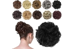 FESHFEN Moños Postizos de Pelo Natural, Coletero Postizo Sintético Postizos de Pelo Rizado Ondulado Extensiones de Cabello Moño de Pelo Desordenado Postizos para Mujer, Negro Natural