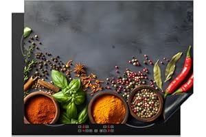 KitchenYeah© Protege Plaque Tapis Pour Induction 70x52 cm Deco Cuisine Protection Vitrocéramique Pour Cuisiniere Herbes - Béton - Épices - Poivre