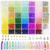 Redamancy 1435 Pieces 36 Colors 6mm Round Glass Beads Beads DIY Bracelet Making Kit Include Box and Gift Charms