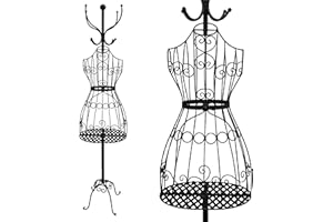 PrimoLiving Mannequin de Couturière Tessa en Métal Noir - Avec Crochet de Vestiaire et Espace de Rangement - Style Vintage - Idéal Comme Portemanteau Féminin - P-14172