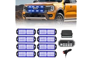 I LITTON Blue Strobe Light wit Switch, Blue Flashing Strobe Lights, 8-in-1 Blue LED Grilled Lights 20 Flash Modes Car Emergency Warning Strobe Lights Light for Trucks Van Vehicles Tractor, 8 CPS