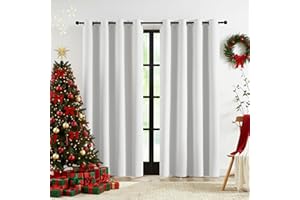 Abstractex White Linen Full Blackout Eyelet Curtains 72 Inch Long Drop for Living Room Thermal Insulated Noise Reducing Window Treatments for Bedroom, 52" Wide 2 Panels