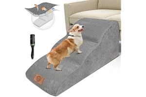 HEVOL Escalier pour chien - 3 marches amovibles - En mousse - Pour petits chiens et chats - Rampe pour chien - Portable - Rampe pour canapé et lit - 1 rouleau à peluches