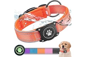 Ytanest Soporte para Collar de Perro Airtag 100% Impermeable Compatible con Apple Air Tag Integrado para Perros Pequeños y Grandes, Naranja 01, M,