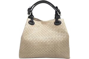Chicca Borse Borsa a Mano da Donna con Tracolla in Vera Pelle Stampa Intrecciata Made in Italy 34x29x18 Cm