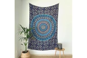 MOMOMUS Mandala Arazzo da Parete per Camera da Letto, Soggiorno, Altre Stanze -100% Cotone, Colori Vivaci, Stile Indiano- Telo/Poster/Arazzo Mandala da Parete -Blu, 135x210 cm