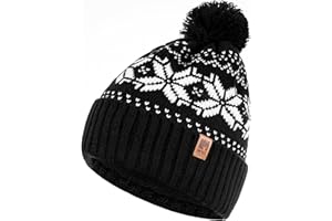 HEYO Mütze Damen Herren Norweger Mütze Bommelmütze Unisex Wintermütze Dick Gefüttert Warm