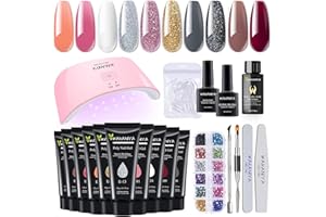 WAKANIYA Poly Nail Gel Full Kits, 10 Colours Quick Nail Extension Gel Kit, Poly Nails Gel Kit with Lamp, Easy to Apply, with Slip Solution, Rhinestone, Forms, Complete Nail Art Starter Kit DIY at Home