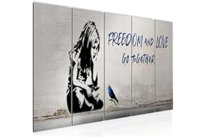 Runa Art Quadri XXL Arte Di Strada 200 x 80 cm Nero Bianco 5 Pezzi Street Art - Made in Germany - 040655c