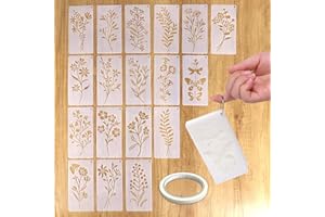 EOAMGO 18 stück Blumen Schablone, 5.91 x 2.95 IN Schablonen Wandgestaltung, Wiederverwendbare Schablonen Textilgestaltung Schablonen Kinder für DIY Craft Projekte, Möbel Wanddekoration