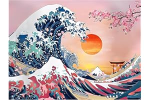 TOSTOG Diamond Painting Kit Adulte,Vagues et Fleurs Cerisier 5D DIY Broderie Diamant Painting Kit Complet,Peinture Diamant Artisanat Strass Point de Croix Painting Décoration Intérieur 30x40cm