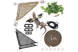 Hamiledyi Accesorios para tanque de dragón barbudo, hamaca de lagarto, escalada, vides de selva, correa ajustable, alas de murciélago, hojas de reptiles flexibles con ventosas, decoración de hábitat