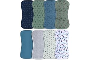 Hakochia Burp Cloths for Baby Boy Organic Cotton LargeExtra Absorbent Soft Burping Rags Spit Up Cloth Sets for Newborns 8 Pack (Multicolor-Navy Style1)