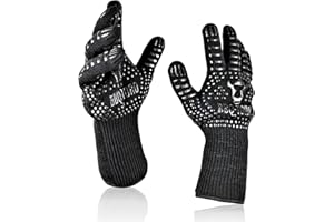 BBQ-Toro Guantes de Barbacoa Ignífugos | 2 Piezas | Color Negro | Guantes para Horno Resistentes al Calor hasta 800 °C | Guantes Antideslizantes Cocina, Parrilla | Resisten Altas Temperaturas