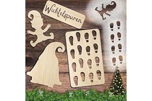 Ajuanbazha 4 Pcs Gnome Pochoir Empreintes, Accessoires en Bois pour Empreintes de Lutin, Pochoir Empreintes de Noël Réutilisable, Décoration DIY pour Fenêtres, Murs Et Sol (4PCS)